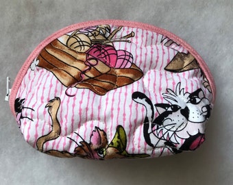 Small Quilted Purse - Cats on pink stripes