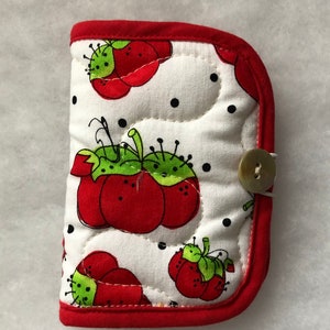 vintage red tomato pin cushion sewing needle holder fabric pincushion  supplie HC