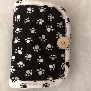 Quilted needle book case organizer - paw prints in black and white