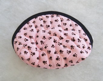 Small Quilted Purse - black pawprints on pink