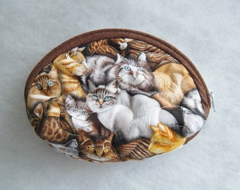 Small Quilted Purse - Cats in brown and tan