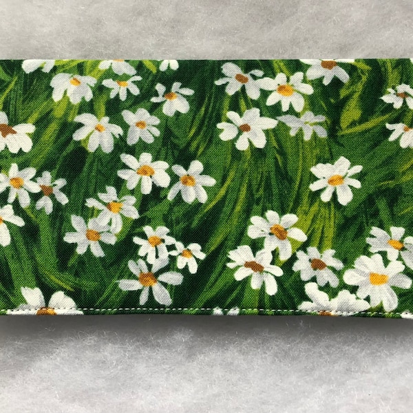 White daisies on green - checkbook cover