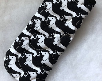 Quilted Eyeglass/Sunglass case - Dachshunds white on black