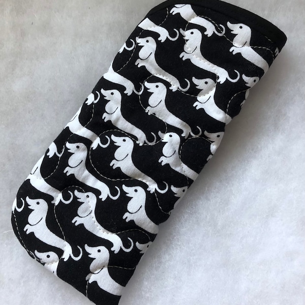 Quilted Eyeglass/Sunglass case - Dachshunds white on black