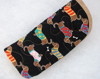 Quilted Eyeglass/Sunglass case - Dachshunds with sweaters