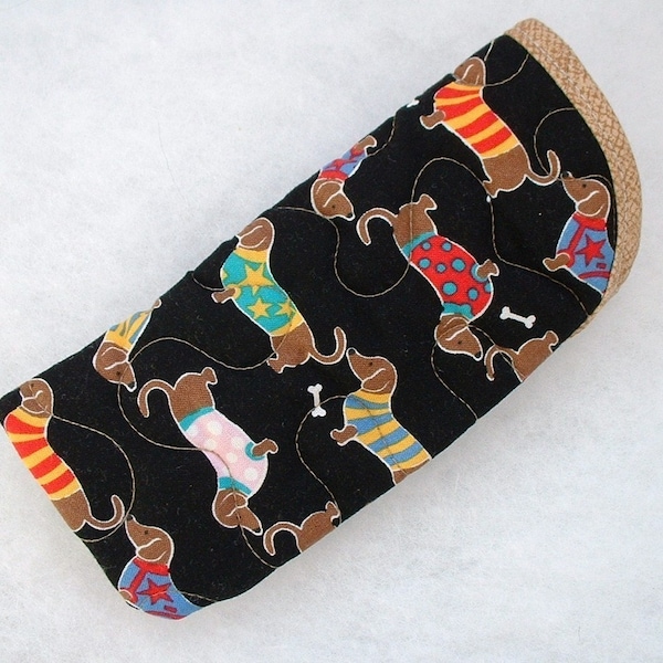 Quilted Eyeglass/Sunglass case - Dachshunds with sweaters
