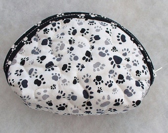 Small Quilted Purse - Pawprints in black and gray