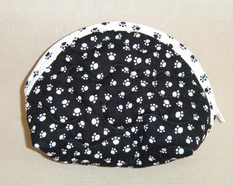 Small Quilted Purse - Black with white pawprints