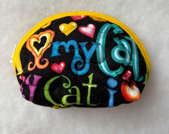 Small Quilted Purse - I love my cat