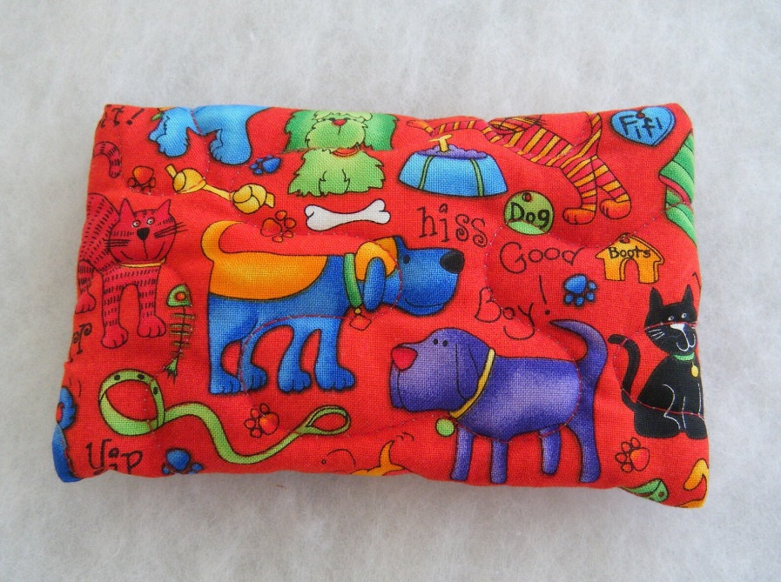 Quilted Tissue Holder Dogs and Cats on Red Etsy