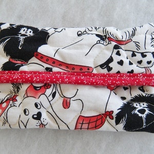 Quilted Tissue Holder Dogs in black and white with a little red image 1