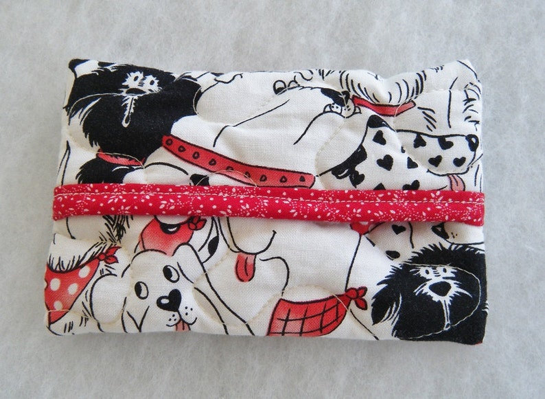 Quilted Tissue Holder Dogs in black and white with a little red image 1