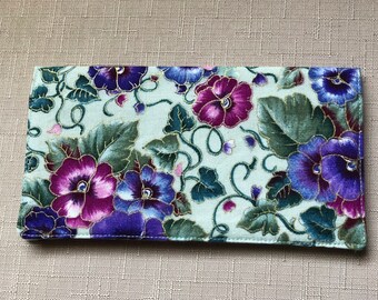 Checkbook Cover - Pansies on light green
