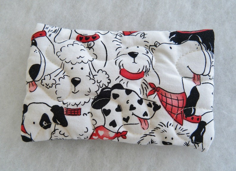 Quilted Tissue Holder Dogs in black and white with a little red image 2