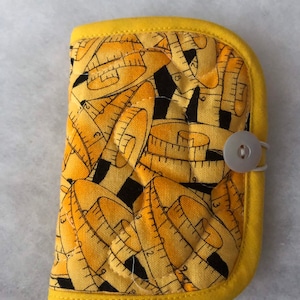 Quilted needle book organizer - yellow tape measure