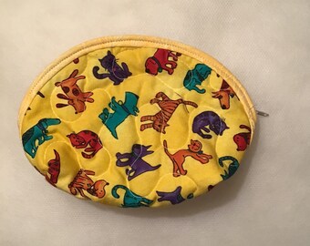 Small Quilted Purse - dogs and cats on yellow