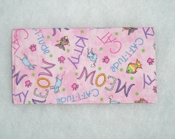 Checkbook Cover - MEOW Cat-i-tude pink