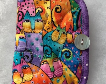 Quilted needle book case organizer - Laurel Burch cats small