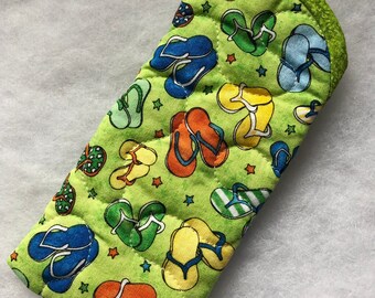 Quilted Sunglass/eyeglass case - mini Flip Flops lime green