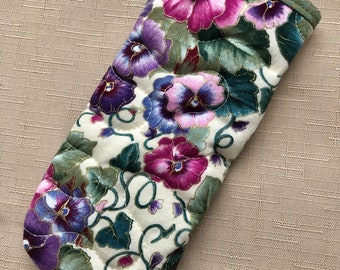 Quilted Eyeglass/sunglass case - pansies