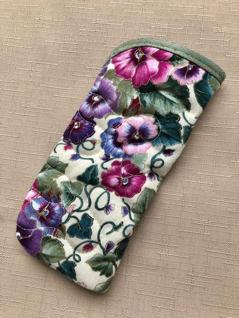 Quilted Eyeglass/sunglass case pansies image 1