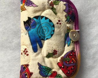 Quilted needle book organizer - Laurel Burch cats feline holiday theme