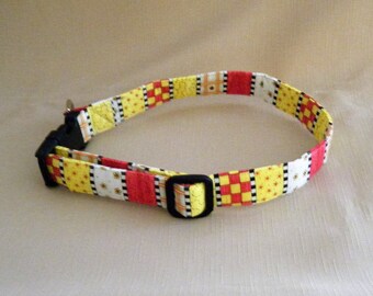 Stripes and checks yellow rose - Dog Collar