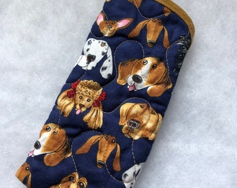 Quilted Eyeglass case - Dogs on blue