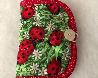 Quilted needle book case organizer - ladybugs