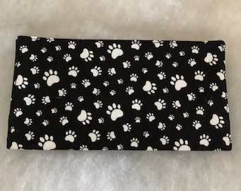 Checkbook Cover - Black with white pawprints2