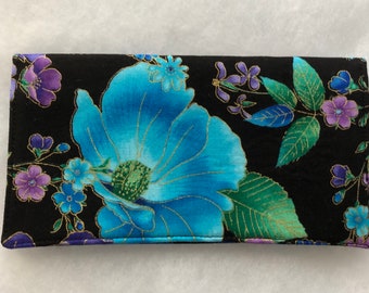 Florals in jade purple royal blue - Checkbook Cover