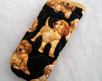 Quilted Eyeglass/Sunglass case - Golden Retriever puppies