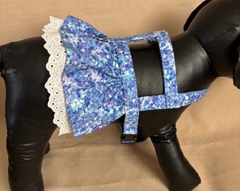 Girl Dog harness in blue hydrangeas petals