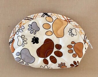 Small Quilted Purse - Larger Pawprints in tan, grey and brown