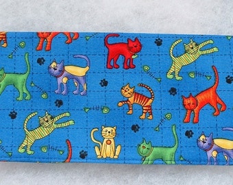 Checkbook Cover - Colorful cats on blue