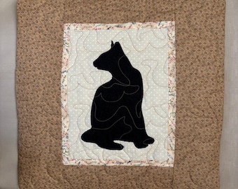 CAT in black - Quilted pillow 16 inches