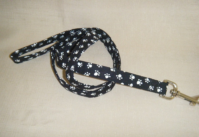 White Paw Prints on BLACK Dog Leash Etsy