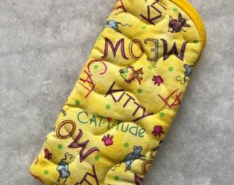 Quilted Sunglass/Eyeglass case - MEOW Cat-i-tude yellow