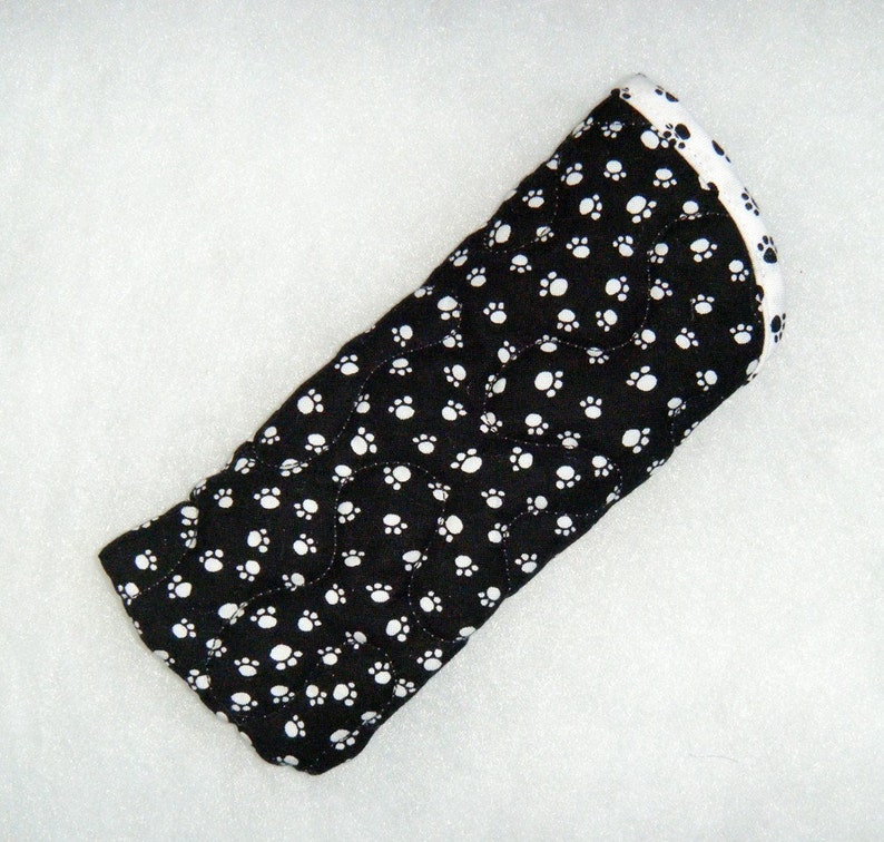Quilted Eyeglass/Sunglass case Black with white pawprints image 1