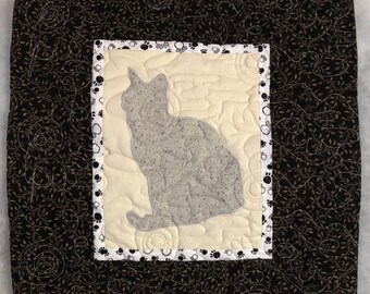 CAT in grey - Quilted throw pillow 16 inches