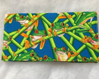 Frogs with blue background - checkbook cover - last one