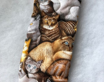 Quilted Eyeglass/Sunglass case - Cats in brown and tan