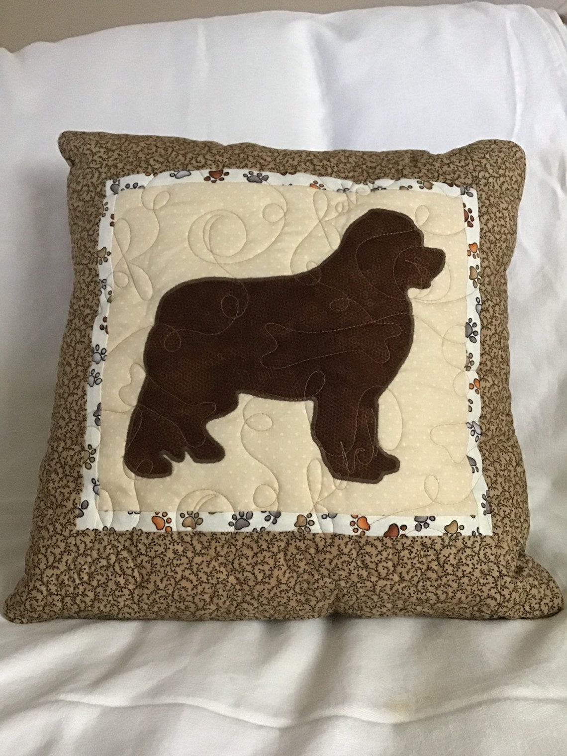 Quilted Dog throw pillow Newfoundland in brown Etsy