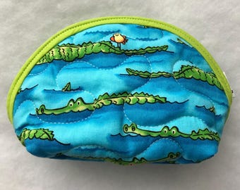 Small Quilted Purse - crocodile alligators on aqua