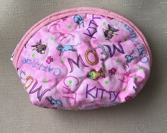 Small Quilted Purse - MEOW Cat-i-tude pink