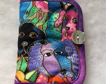 Quilted needle book case organizer - Laurel Burch dog canine