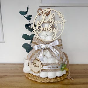 Torta di pannolini personalizzata, regalo per la doccia per bambini, regalo di nascita, torta di pannolini per ragazzo, torta di pannolini per ragazza, torta di pannolini con nome