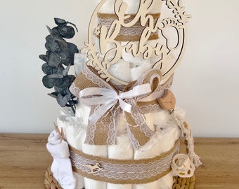 Boho diaper cake personalized, baby shower gift, birth gift, diaper cake boy, diaper cake girl, Oh Baby