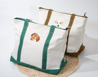 Custom Pet Portrait Embroidered Tote Bag, Dog Mom Gift