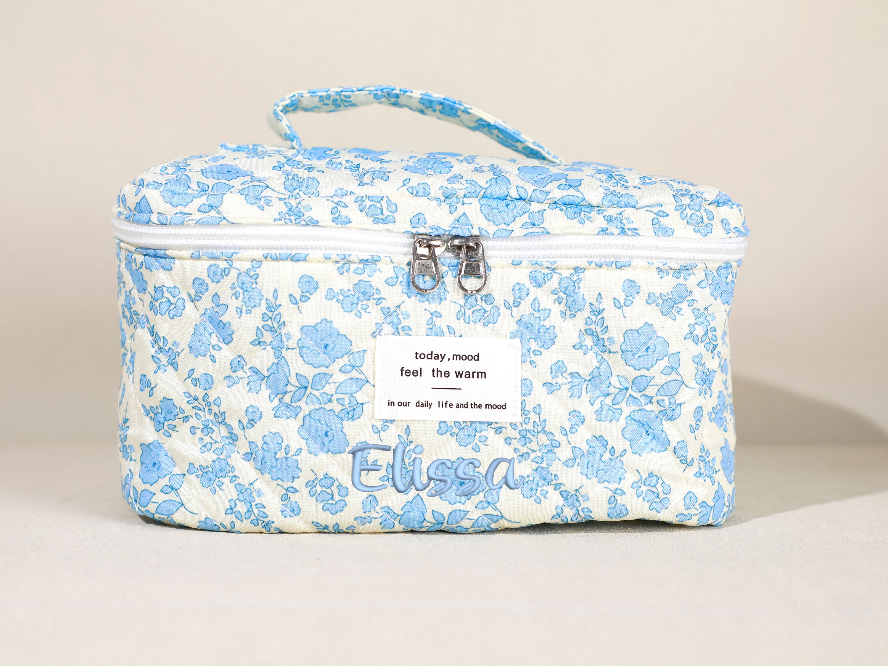 Custom Quilted Cotton Cosmetic Bag, Large Capacity Makeup Bag Set for Women, Personalized Embroidery Cosmetic Bags